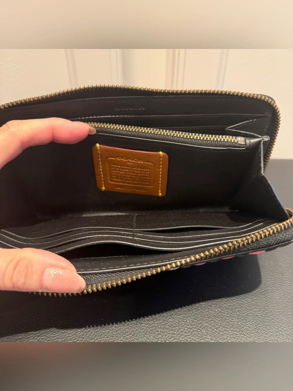 Rare Vintage EUC Coach Zip Long Wallet Quilted Colorblock & Rivets